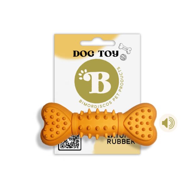 Flexible orange bone with natural rubber BEEP BONE whistle for dogs from Bimordiscos Pet products