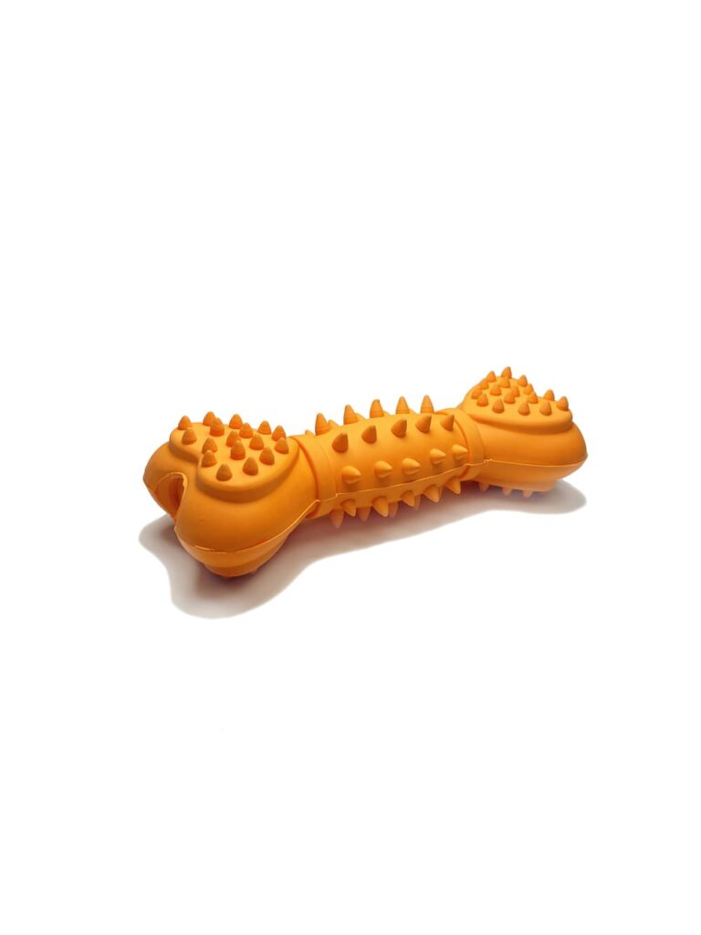 Hueso naranja flexible con pito BEEP BONE de goma natural para perros de bimordiscos pet products