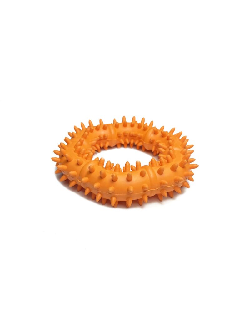 Flexible orange DENTAL RING made of natural rubber for dogs from Bimordiscos Pet products