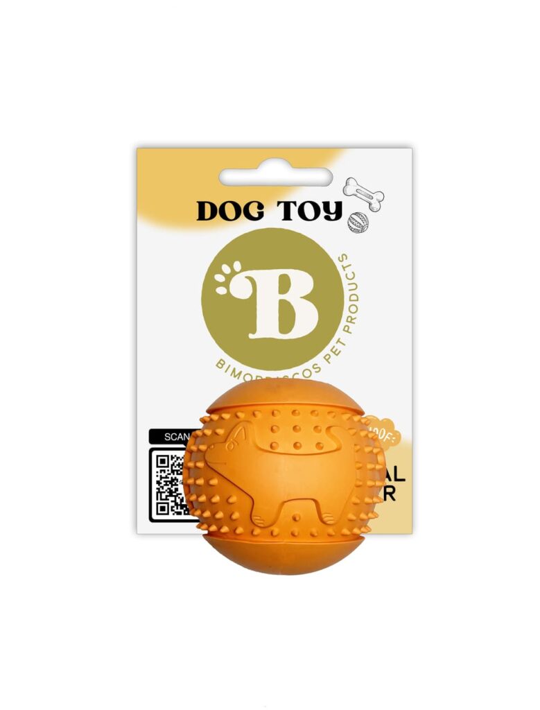 Pelota naranja flexible y rellenable FILL BALL de goma natural para perros de bimordiscos pet products